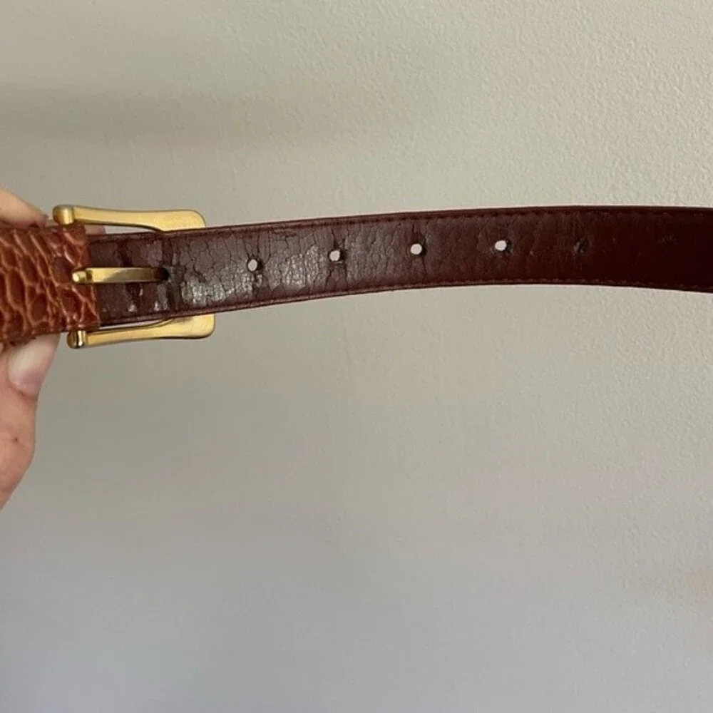 Vintage Italian Calfskin Leather & Brass Buckle Belt